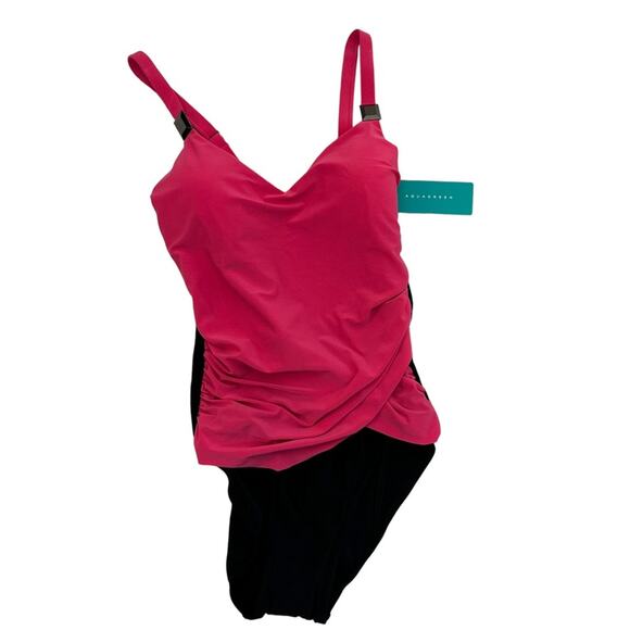 Aqua Green NWT Drape Front Pink and Black One-Piece Swimsuit Small - Picture 11 of 13